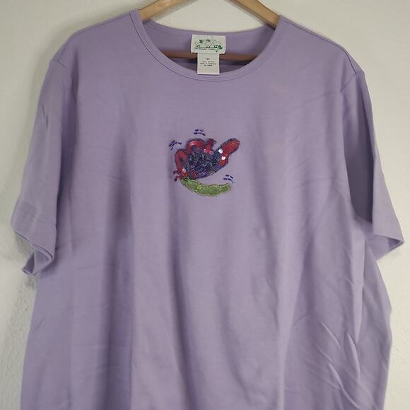 Quacker Factory Lilac Sequin Beaded Dragonfly Short Sleeve T-Shirt Size 2X - Picture 8 of 10